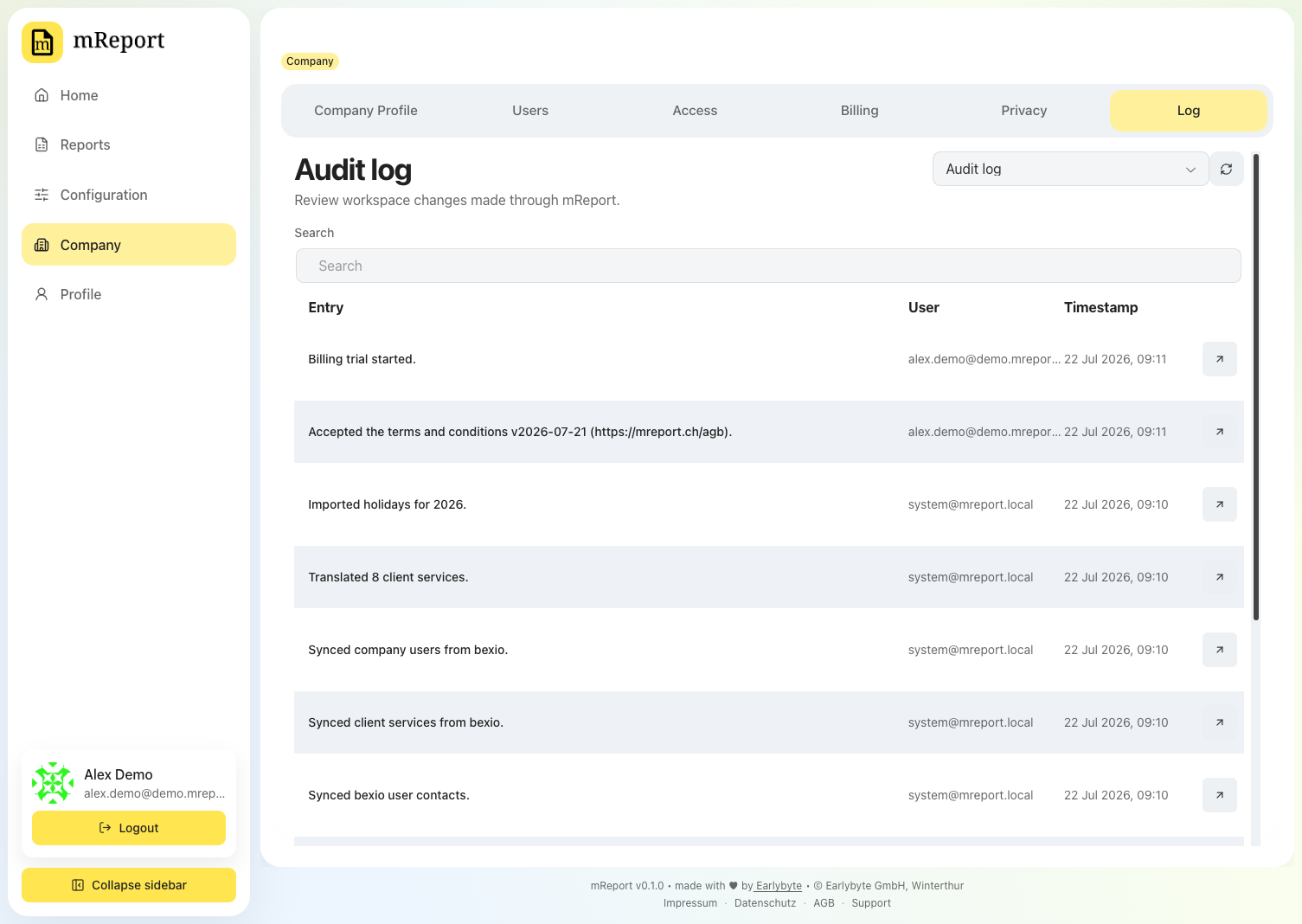 Audit log
