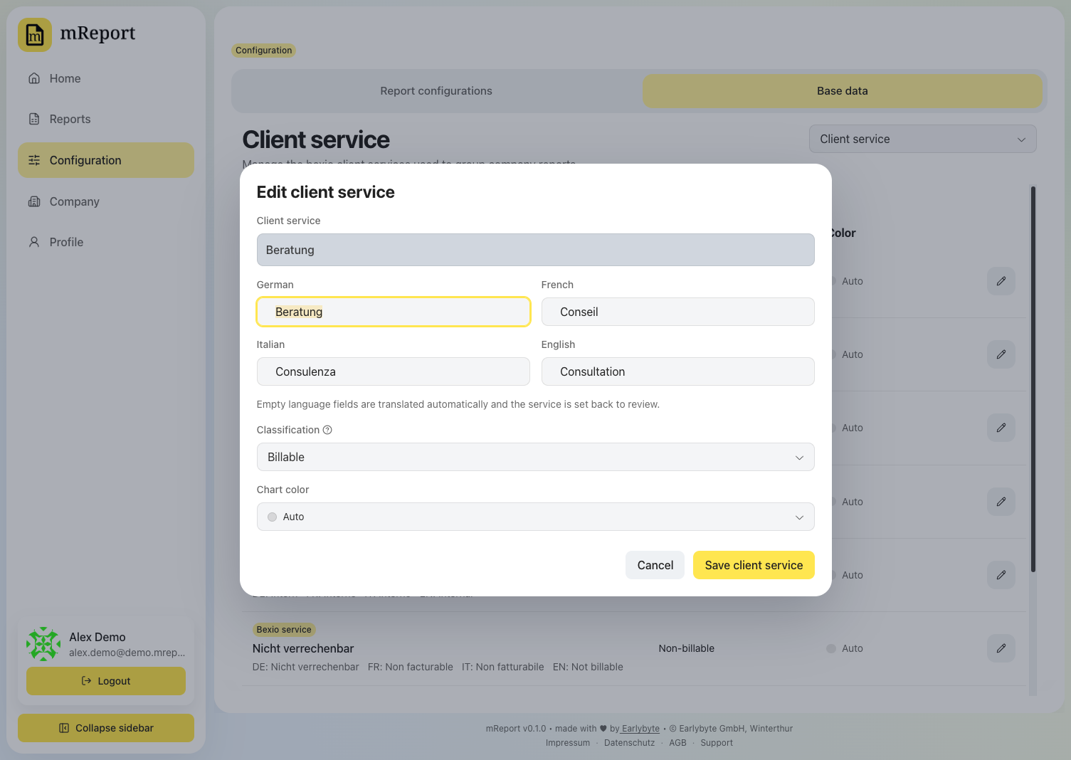 Edit a client service